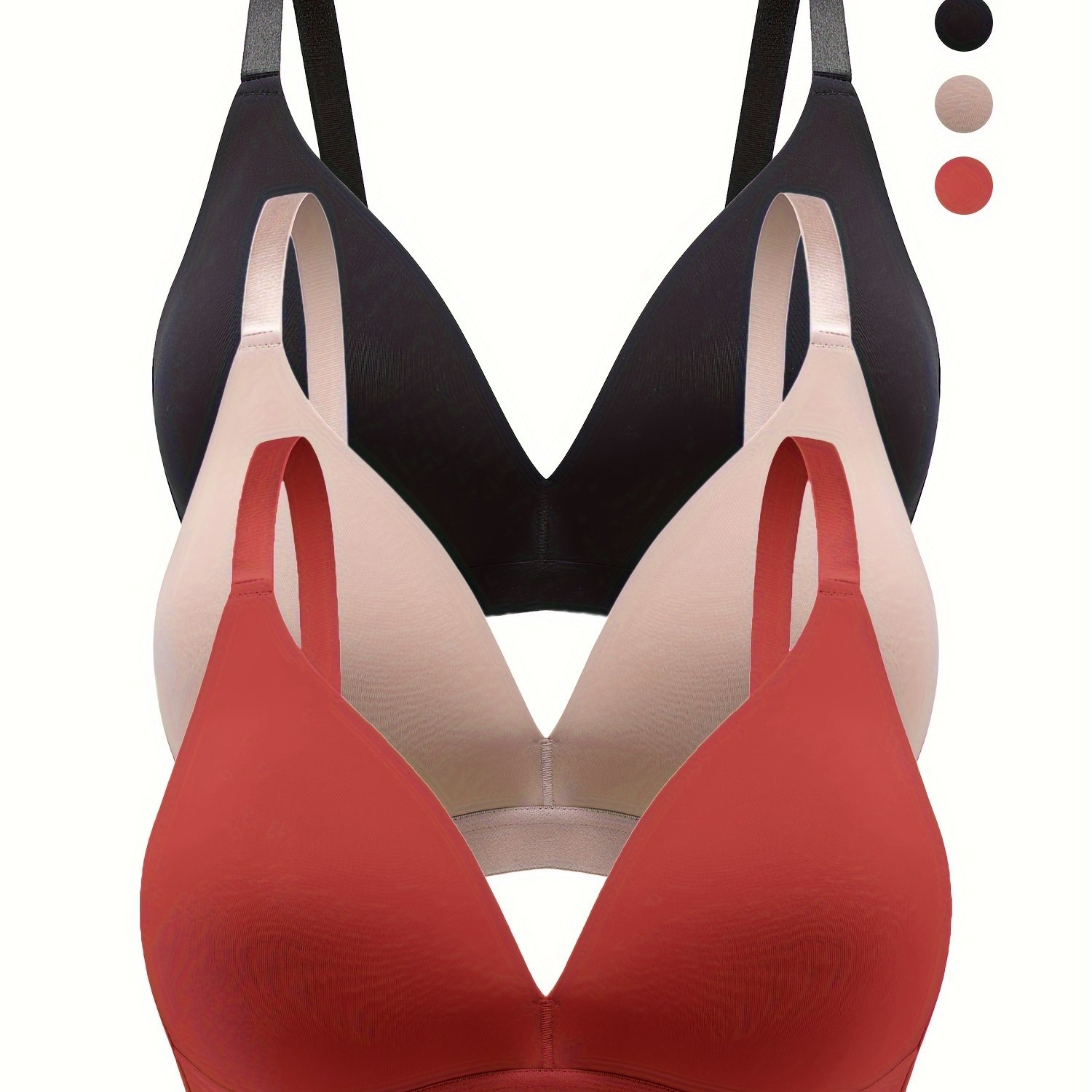 Image of 3pcs Plus Size Wireless Bras For Women, Comfortable Seamless T-shirt Bra, Ultra Soft Wireless Everyday Bras, Soft And Lightweight, Women's Lingerie And Underwear