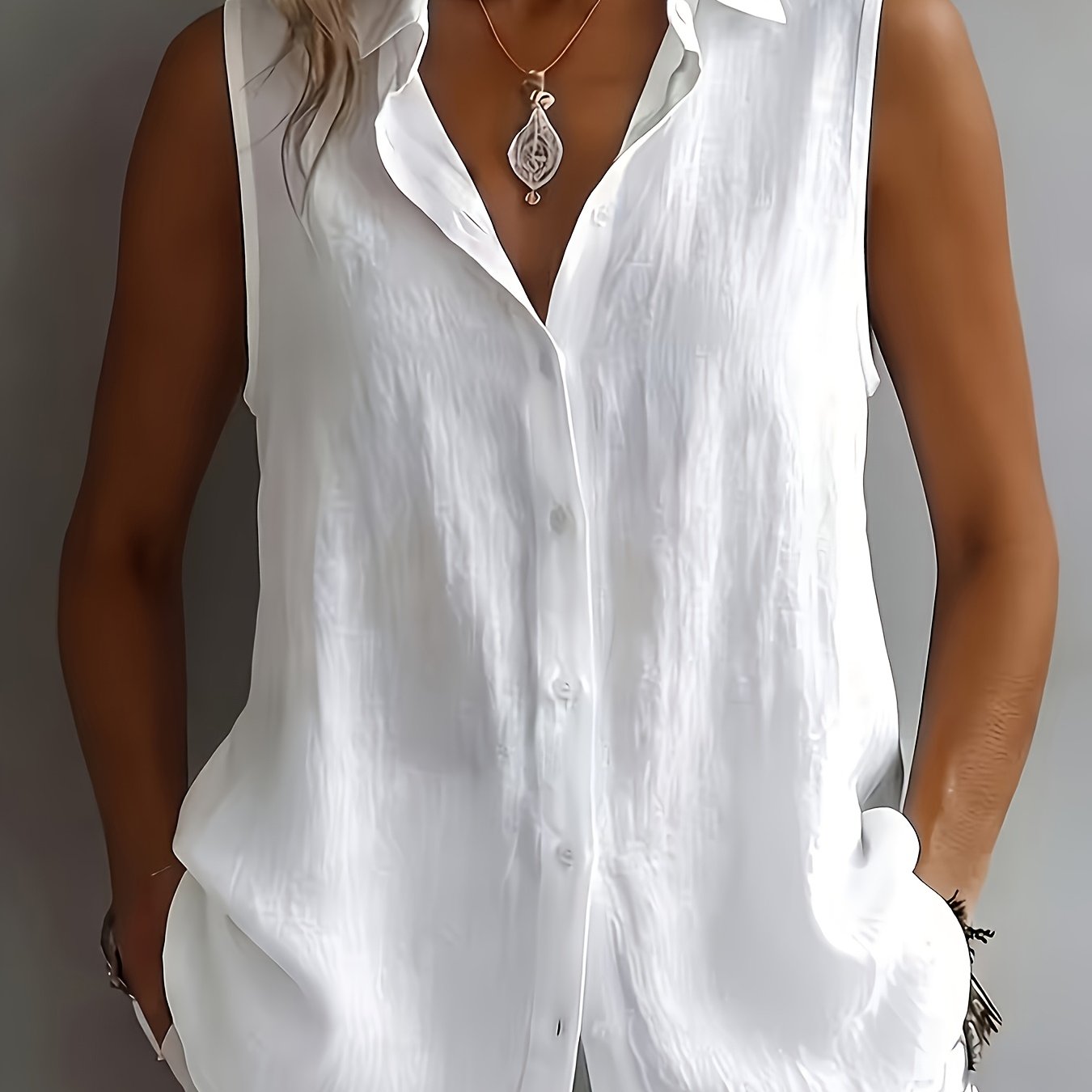 TEMU Women' Color Elegant Sleeveless Shirt, Commuter Casual Loose , New Summer Daily Wear