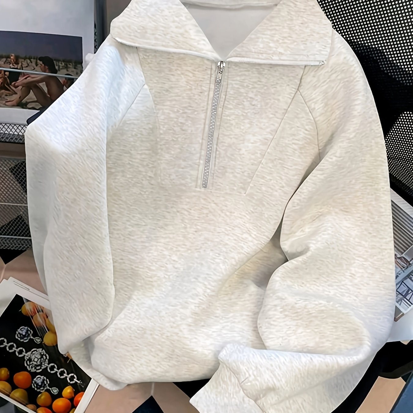 TEMU Women' /winter Half-zip Collar Sweatshirt, Outdoor Loose Raglan Sleeve Relaxed Style Casual Sport Pullover Top