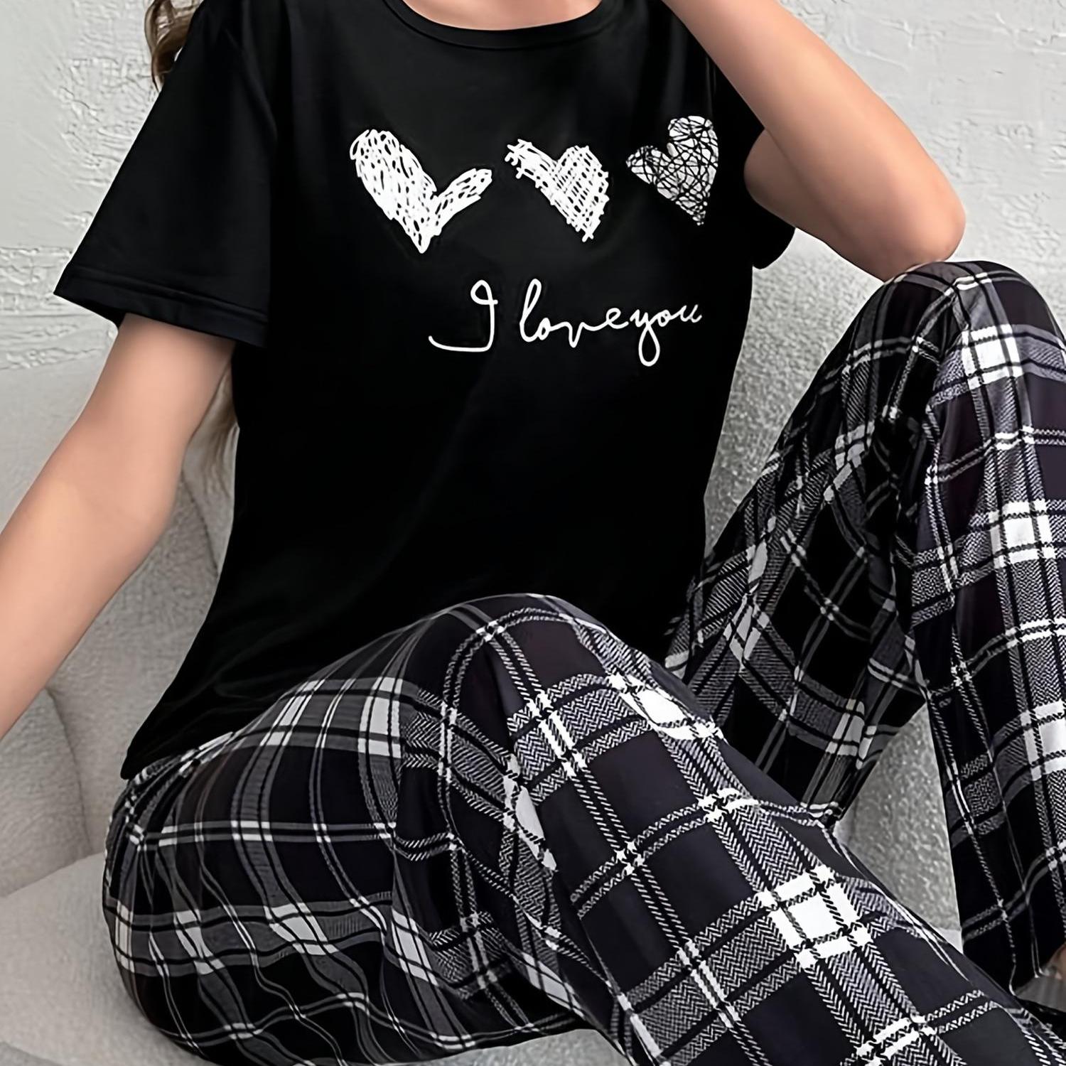 I Love You Sketch Heart Graphic Women Short Sleeve Tee Loungewear, Only Top