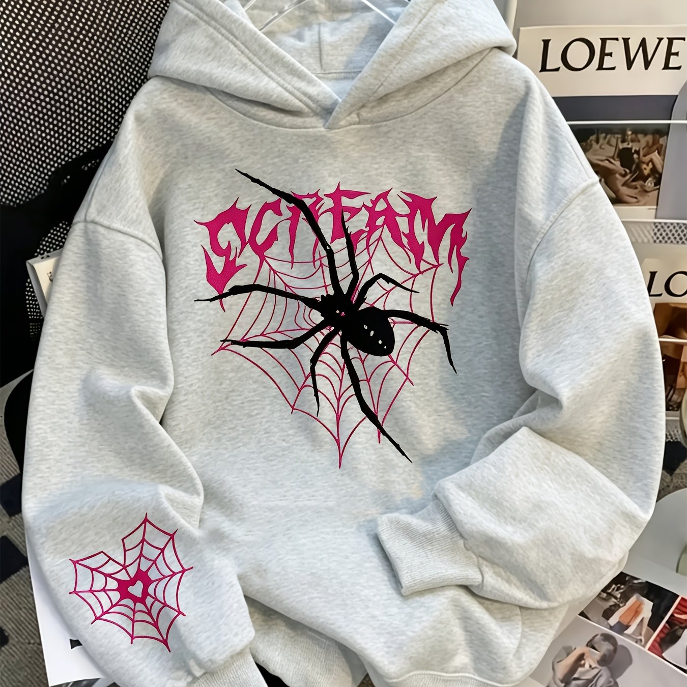 Image of Women's Y2k Halloween Creepy Hoodie Sweatshirt - Comfortable And Simple Sweatshirt, Soft Casual Loose Long-sleeve Pullover Top, Essential