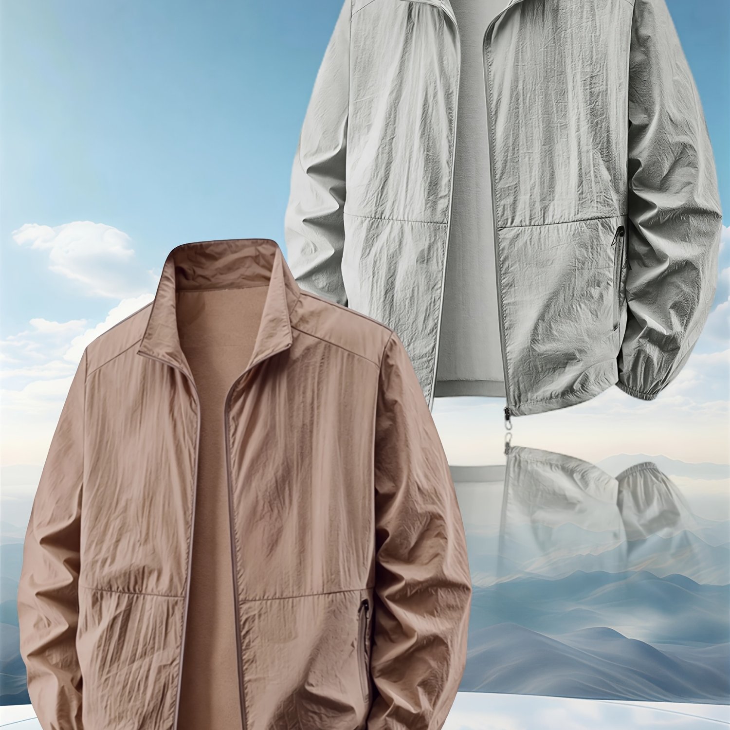 TEMU Summer Men's Lightweight Collar Cool Jacket 2pcss Set, Summer Breathable Outdoor Casual Breathable Skin Jacket, Lightweight Breathable Top 2pcss