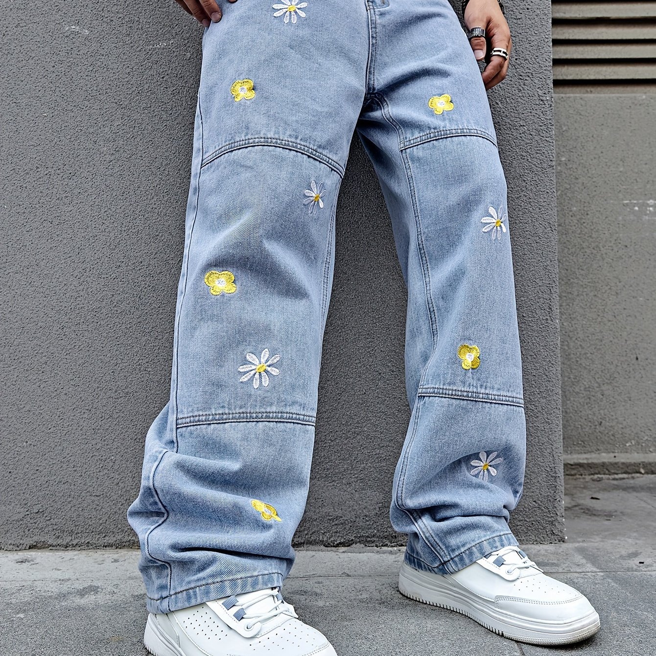 Fashion Jeans Men Denim Flowers of Embroidery Jeans Men : :  Clothing, Shoes & Accessories