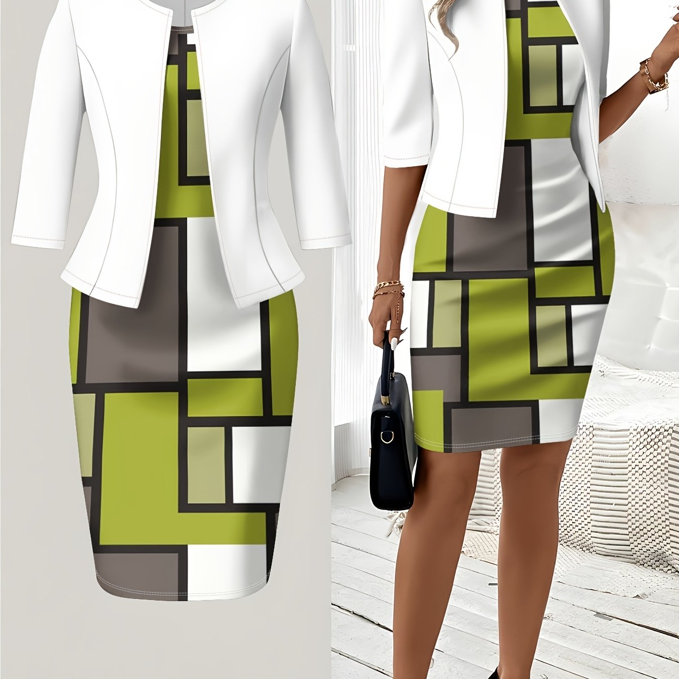 E-shop QC-Kleid-Set im lässigen Stil mit Farbblock-Patchwork-Druck