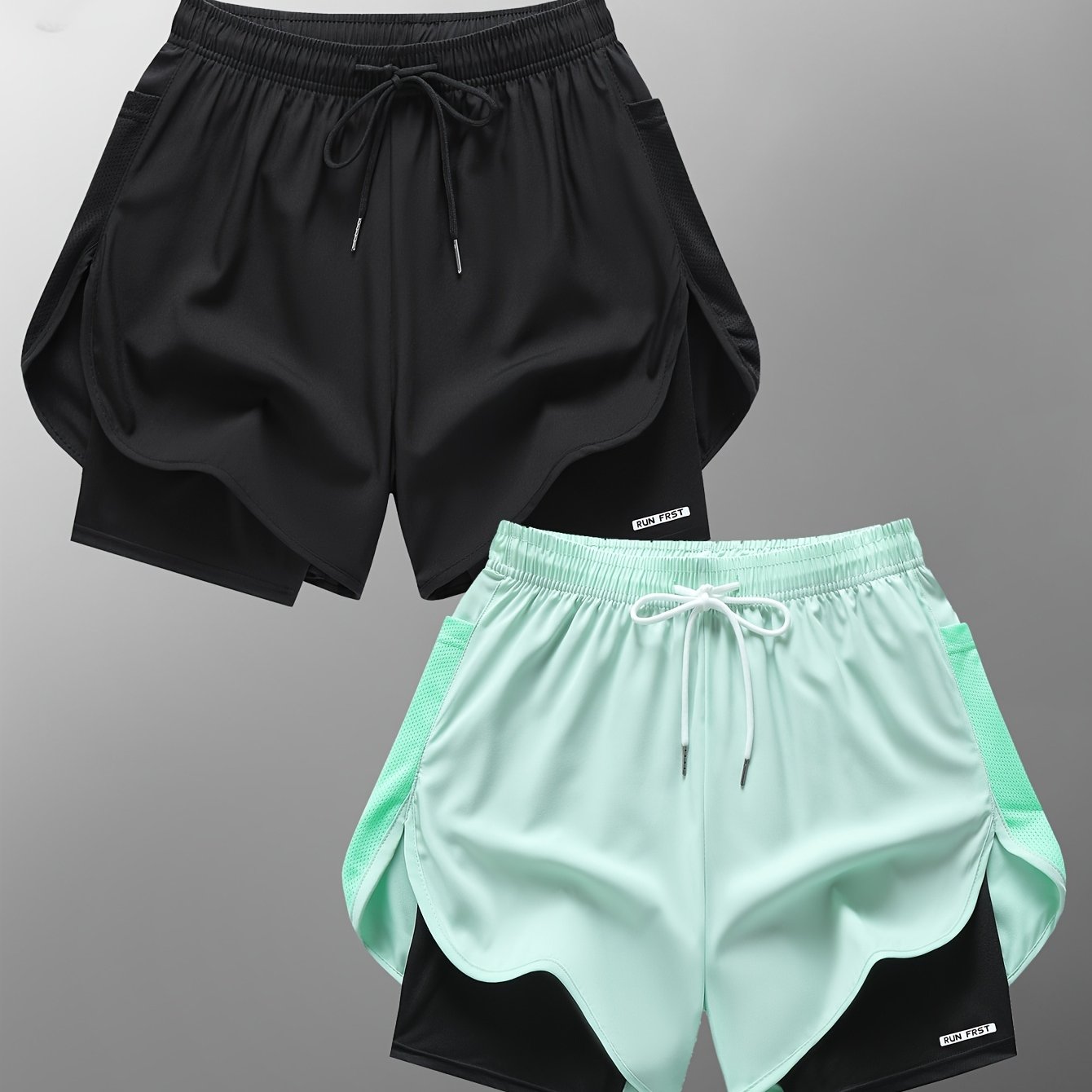 2pcs Summer Women's Casual Sport Shorts Fitness Pants 2-in-1 Look Yoga Running Shorts Set With Anti-peek Cycling Knee-length Pants