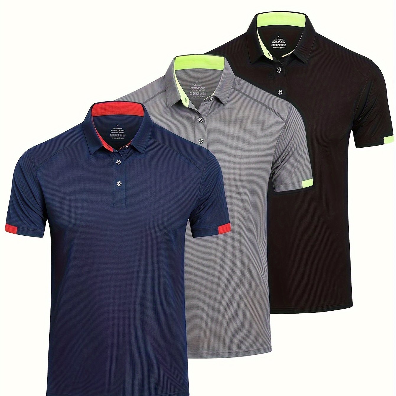 3pcs Mens Shirts Short Sleeve Breathable Quick Dry Golf Shirts Mens Running Sports Gym Workout T Shirts