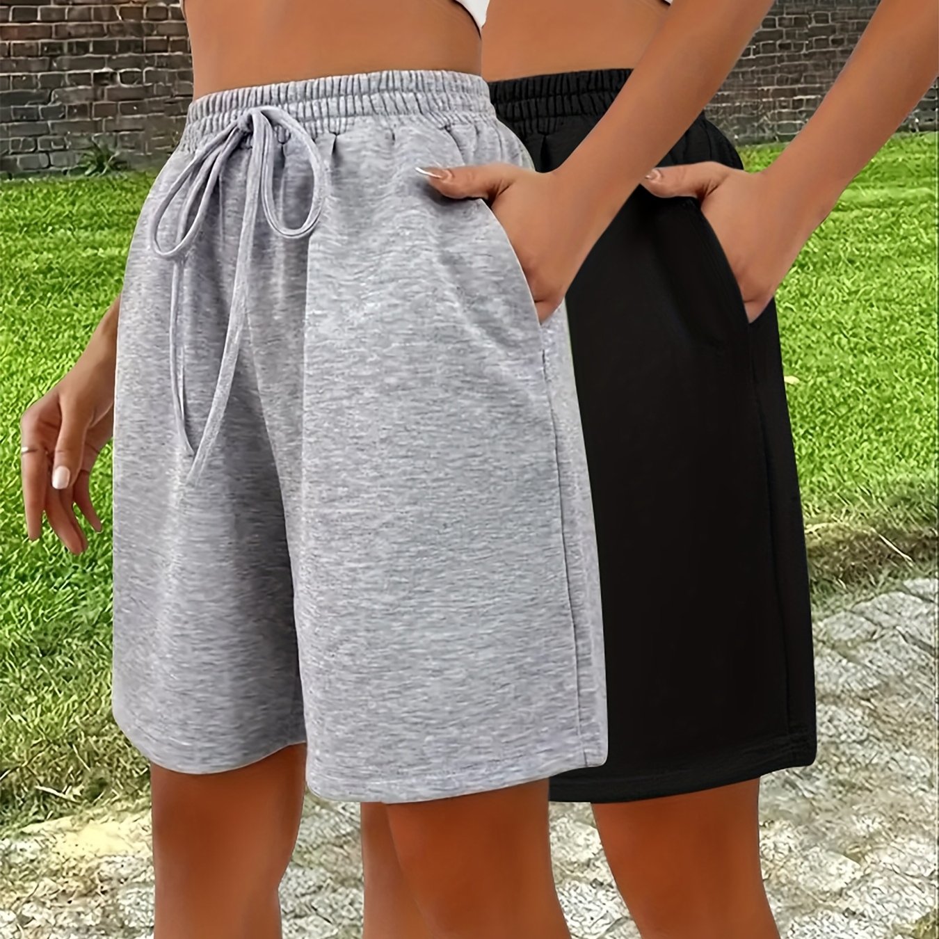 Two-pack Solid Color Loose-fit 5-inch Casual Shorts