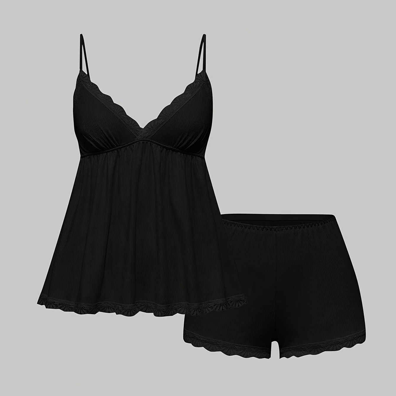 2pcs Thread Lace Cami Top And Shorts Set