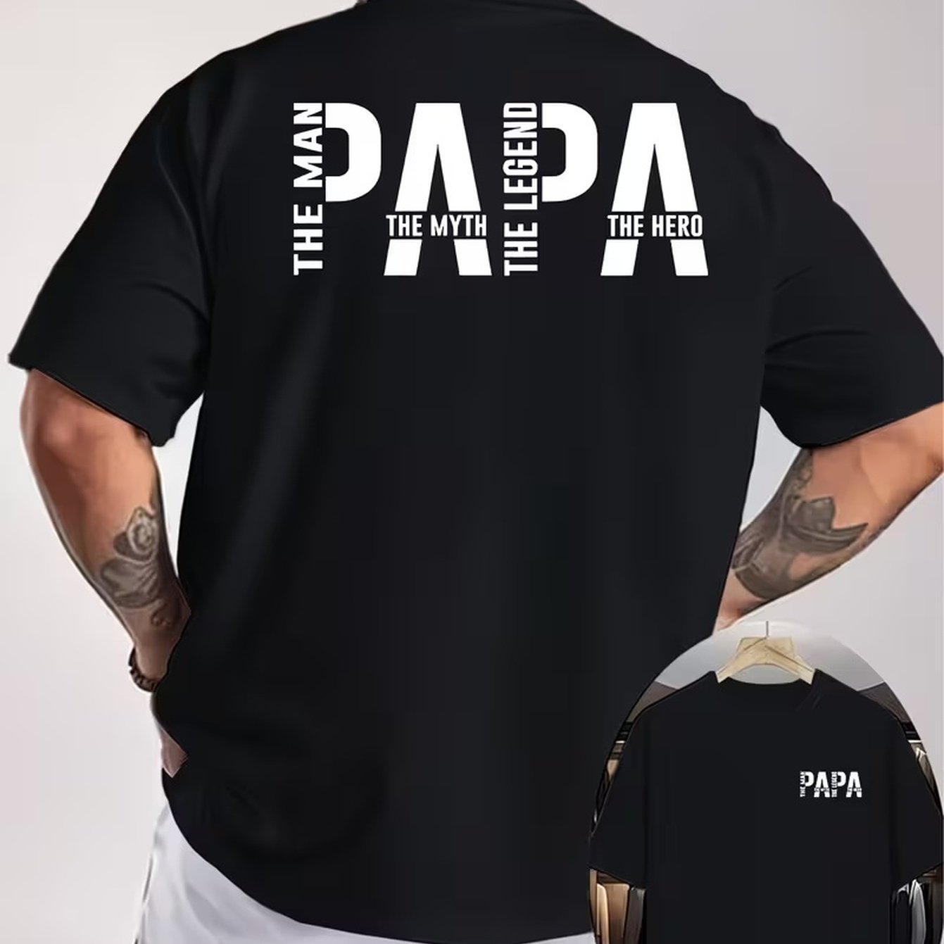 TEMU Papa The Man Slogan Double-sided Print Men's T-shirt, Love And Kinship Style, Suitable For Daily Wear, Father's Day, Dad's Outfit
