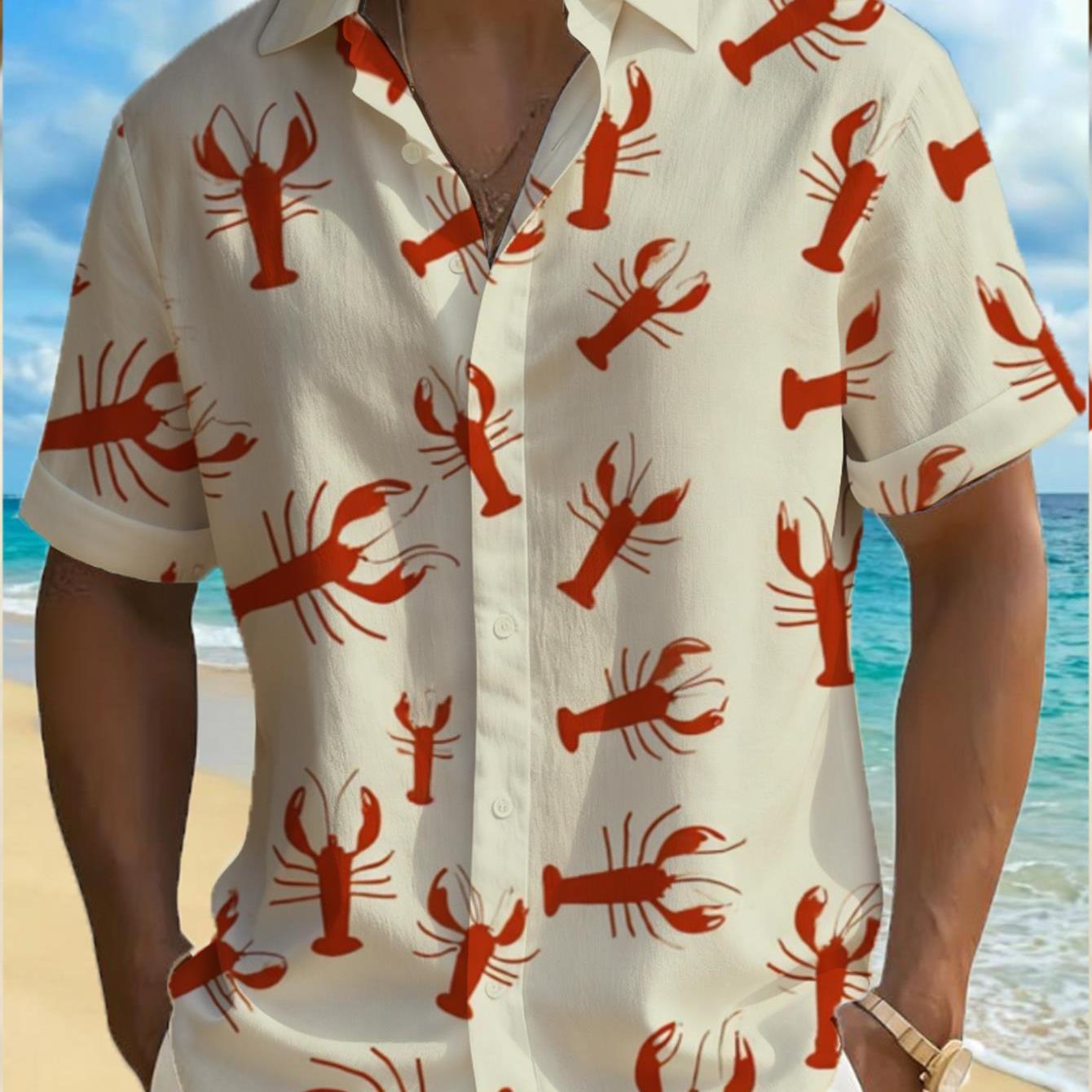 TEMU Men's Button- Shirt With Print - Front Shirt With Bottom Buttons, Machine Washable Summer Beachwear, Suitable For Casual Weekend Outfits And ,