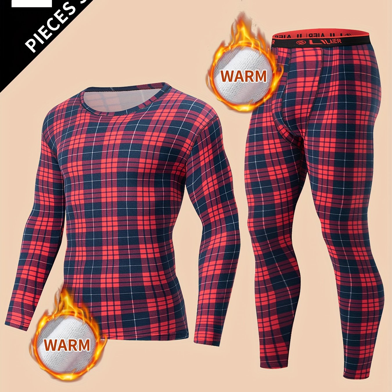 TEMU 2pcs Men's Thermal Underwear Set, Long-sleeve T-shirt + Pants, Autumn/winter Warm Casual Inner Layer Base Layer Sweatshirt Top And Pants