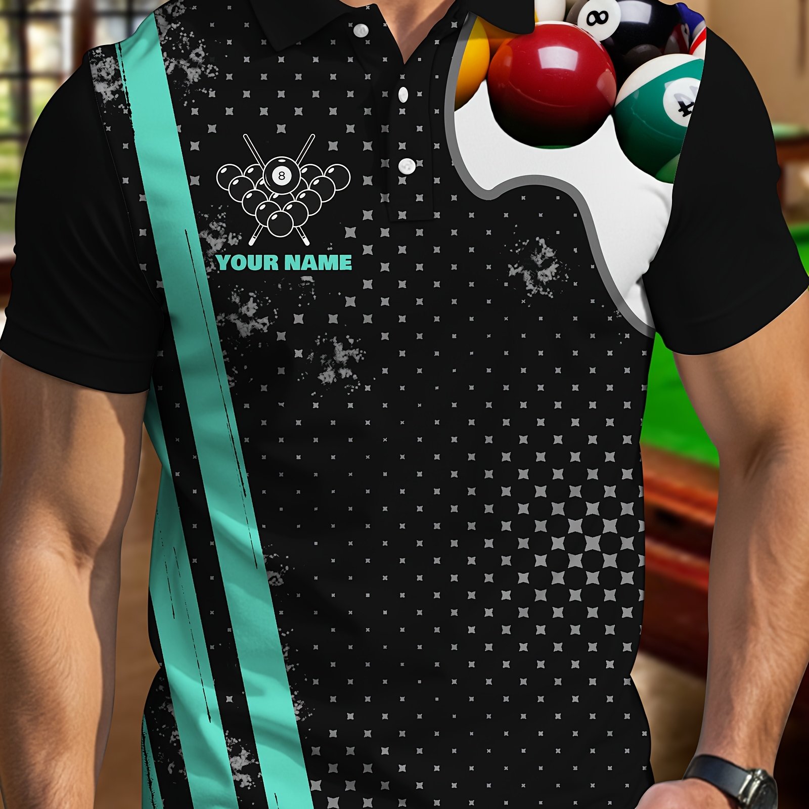 TEMU Custom Men's Shirt, Billiard Outfit, Billiard , Comfortable, Breathable, Quick-dry, Multi-functional Casual And Business Wear, Short Sleeve