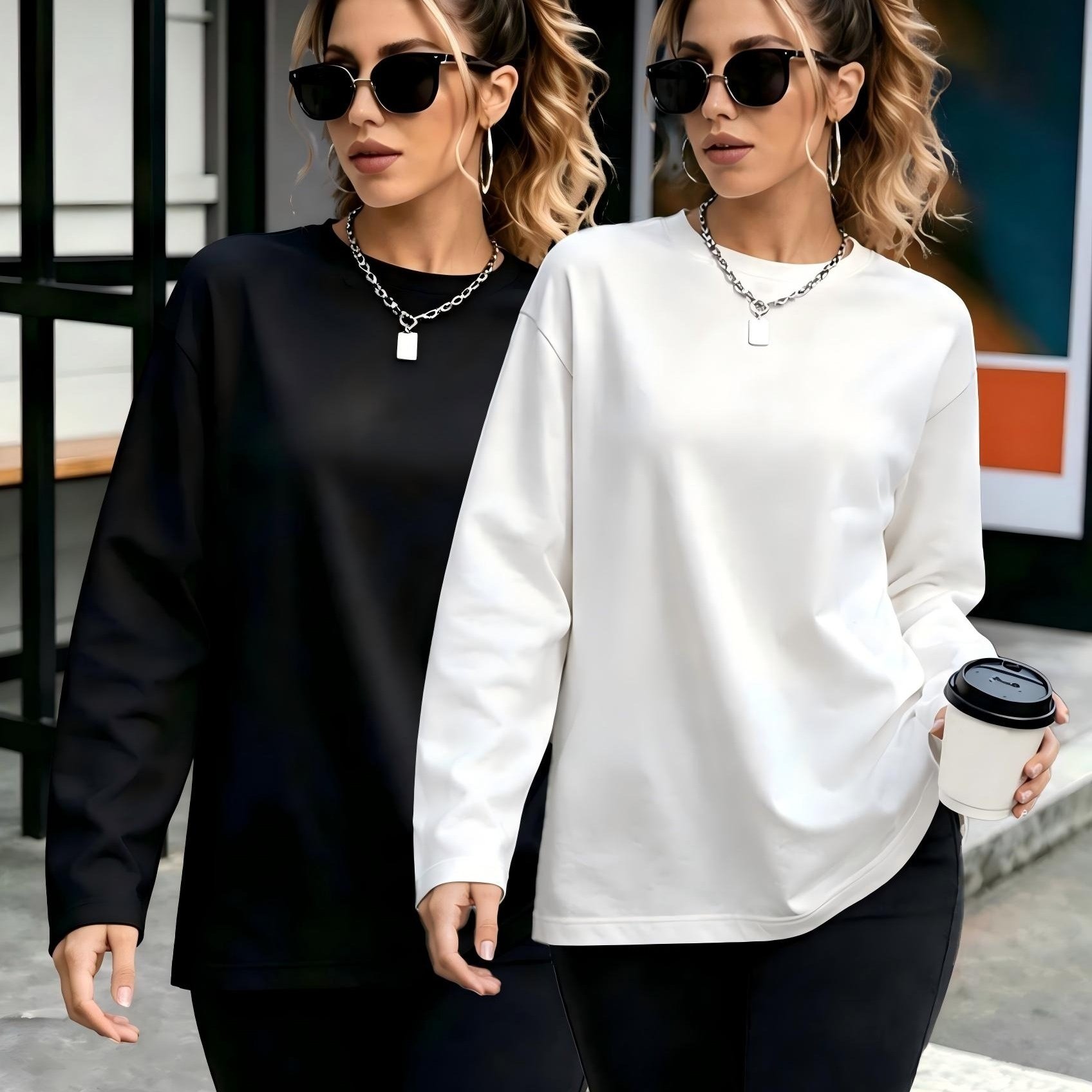 TEMU 2 stuks Y2K oversized T-shirts voor dames met ronde hals - Zachte losse pasvorm basic, medium stretch geschikt voor dagelijks woon-werkverkeer,