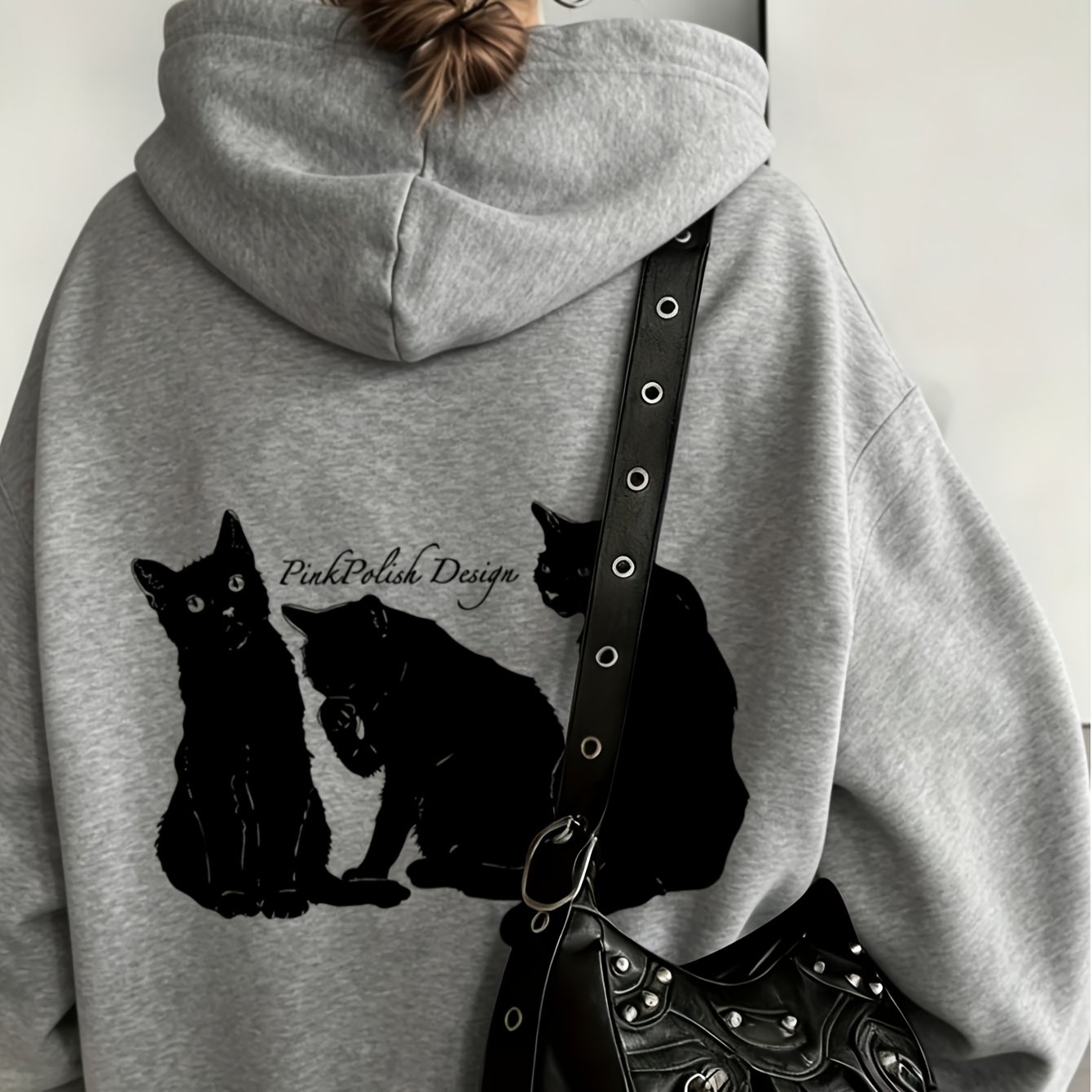 TEMU Women's Vintage Sweatshirt With Silhouette, Pink Polish Design, English Letter Print Pattern, Hooded 1pc Loose Fit Autumn/winter Pullover Top,
