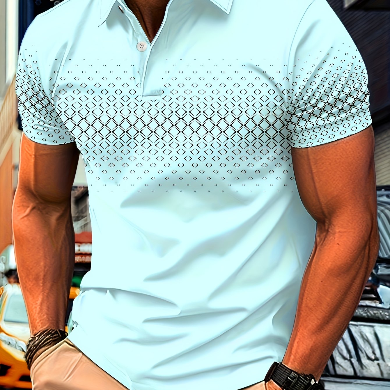 Black Diamond Print Men's Casual Comfortable Short-sleeved Shirt