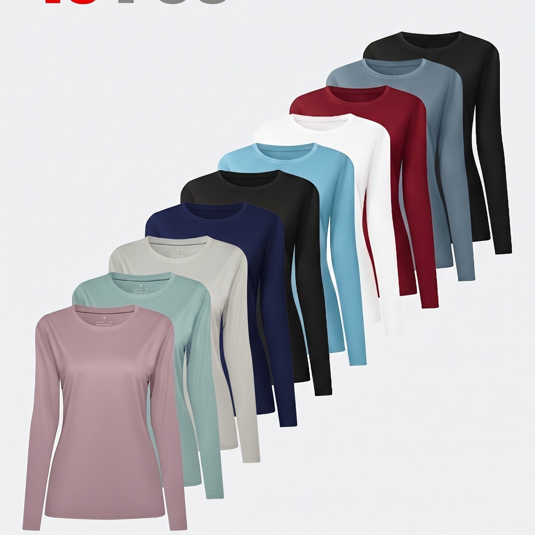 TEMU 10pcs Women's Round Neck Casual Breathable Quick-drying Sports Long-sleeved T-shirt , Tennis, Basketball, And Outdoor Exercise