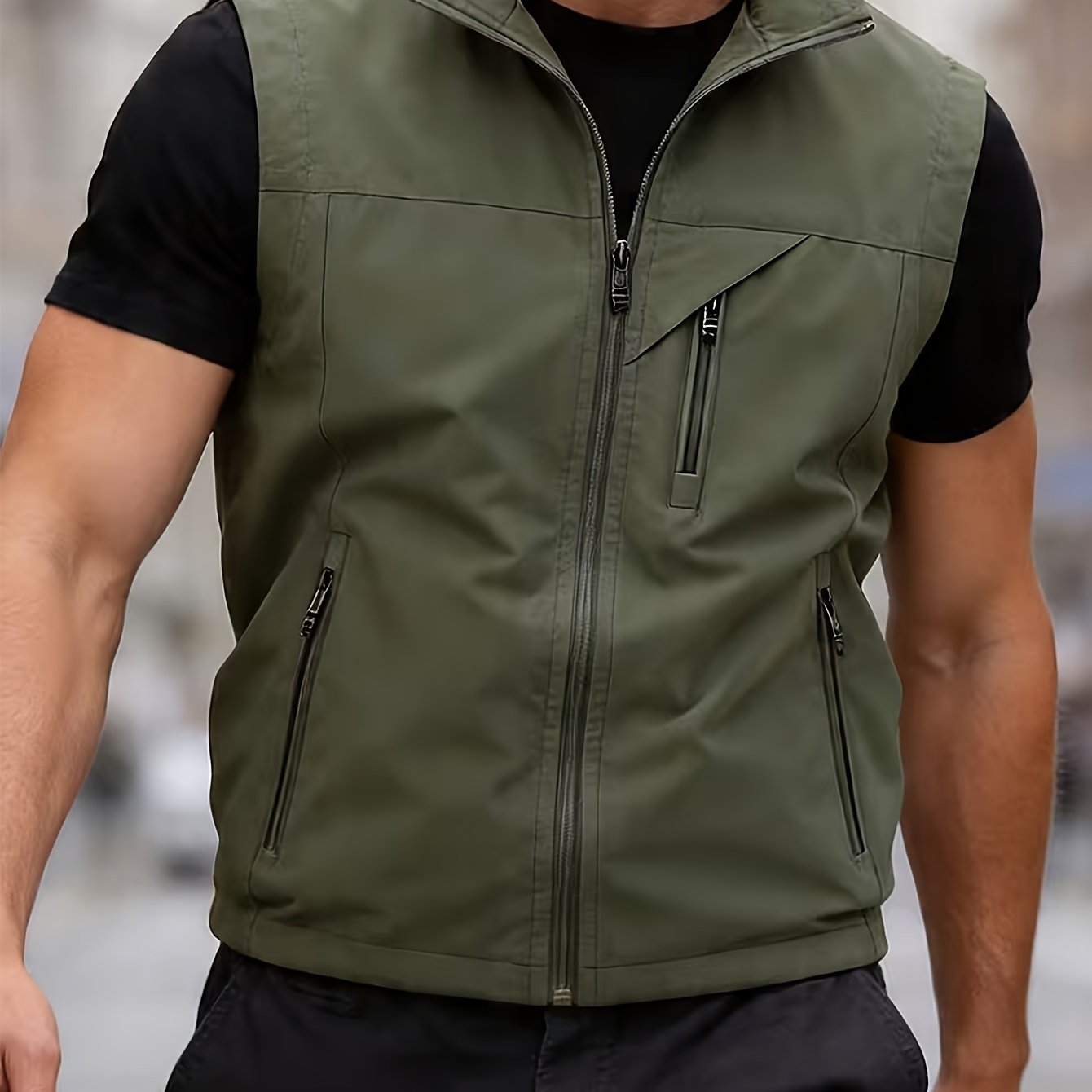 TEMU [ Obm] Men's Casual -season Vest Trendy Versatile Solid Color Sleeveless Vest Suitable For Outdoor Riding Camping And Other Activities