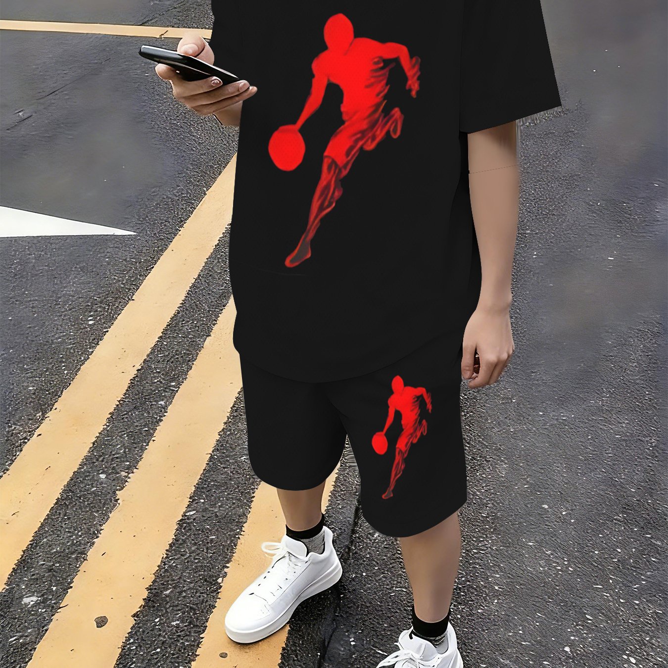 TEMU Youth Fashion Shorts Set, Spring And Autumn Summer Short Sleeved T-shirt And Loose Shorts 2pcs Set, Boys' Fashion Outdoor Leisure Set, For