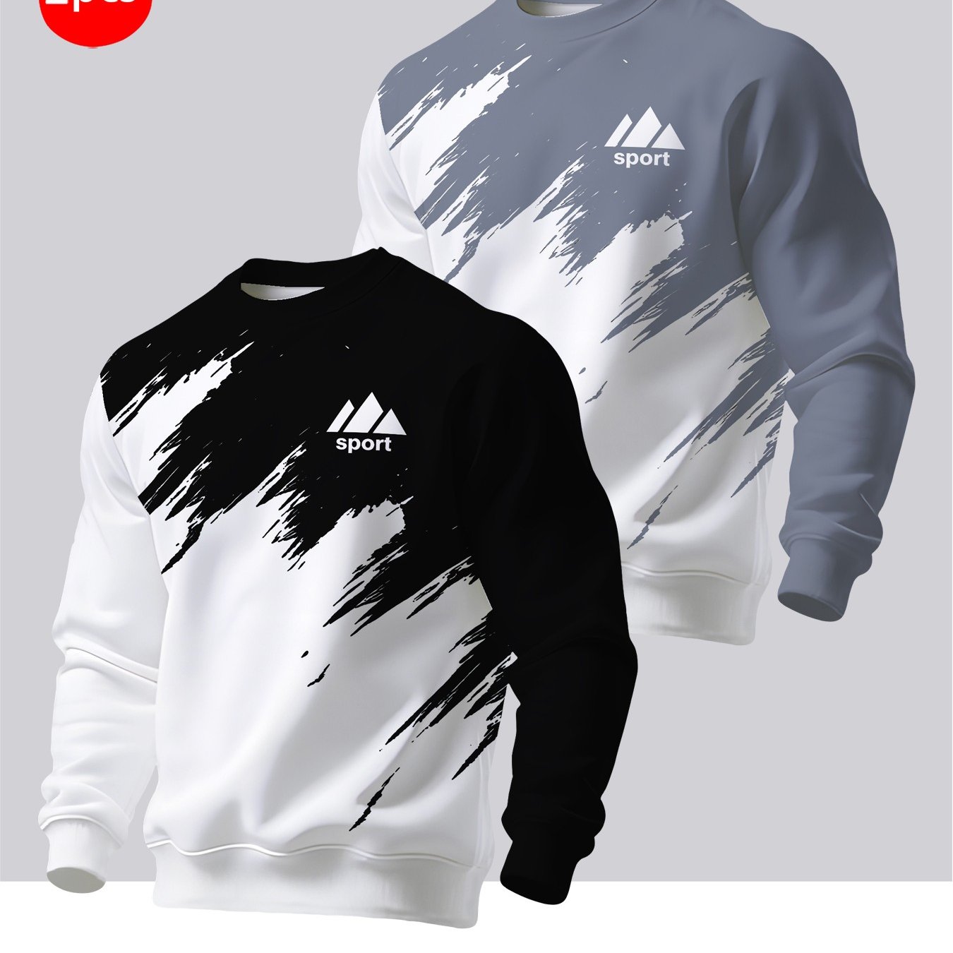 TEMU 2pcs Men's Crew Neck Sweatshirt - Casual Printed Top, Outdoor Leisure Crew Neck Sweatshirt, Basic Versatile Style With Print