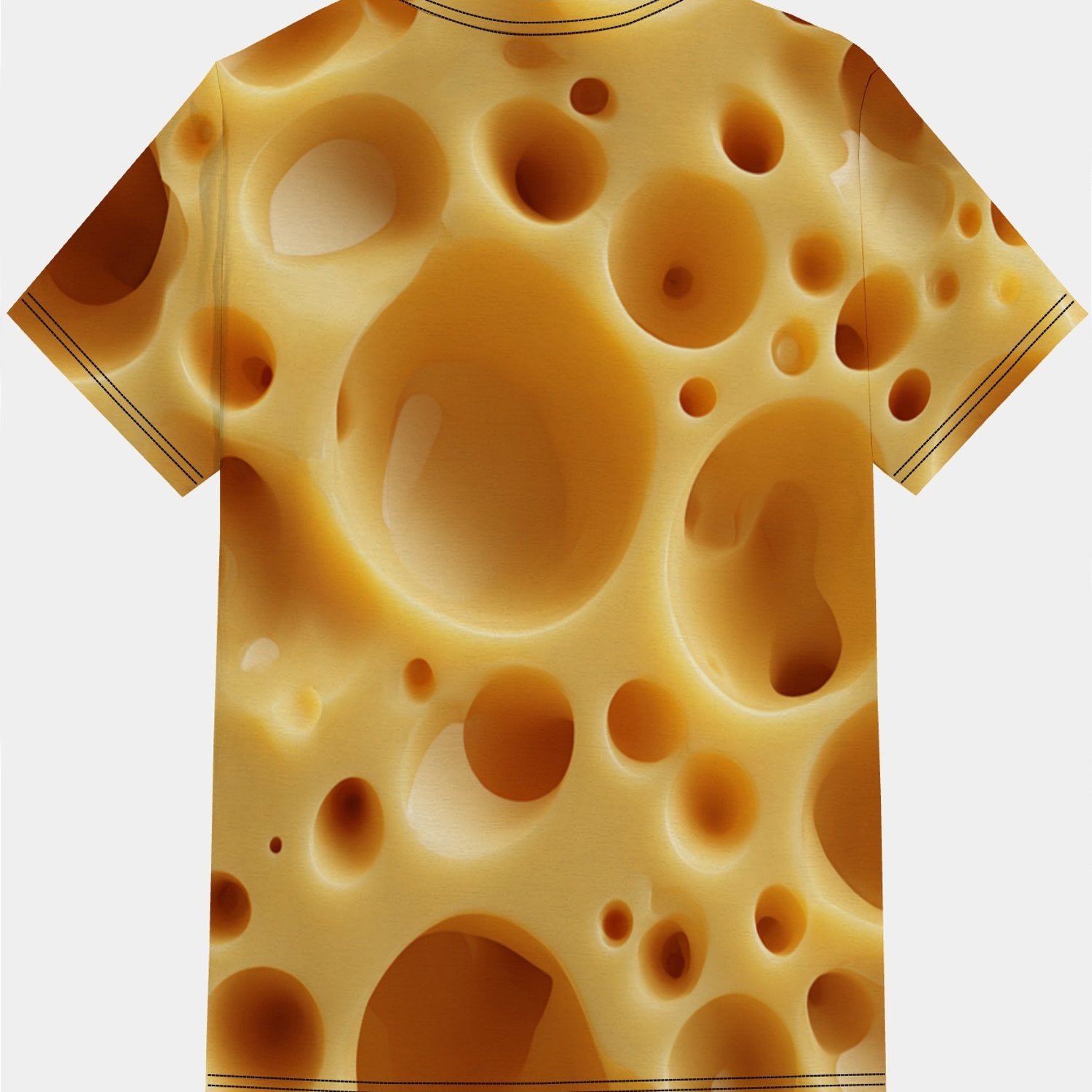 TEMU [print Design-not Textured] Men's Cheese-like Texture T-shirt, With Realistic Cheese Holes - Breathable Round Neck Summer Top, Quirky Street
