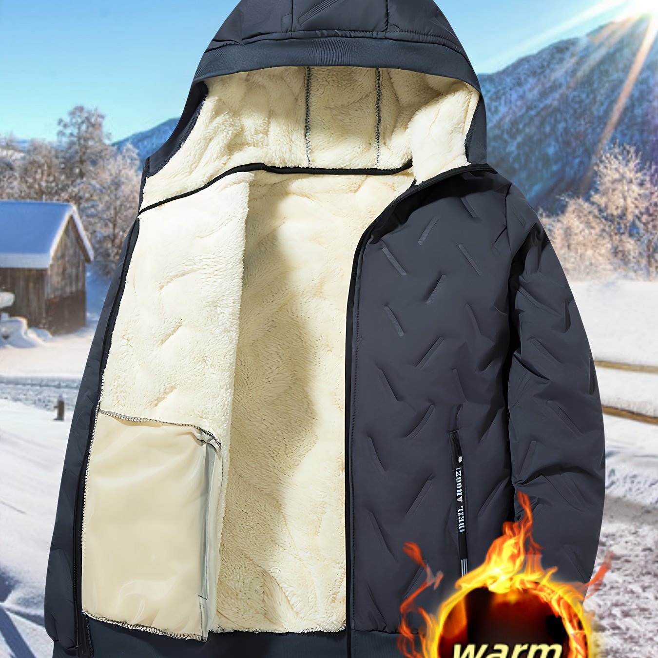 TEMU Autumn Winter Men's New Hooded Jacket, Fleece Thickened, Outdoor Casual Sports, Cold-resistant Men's Coat