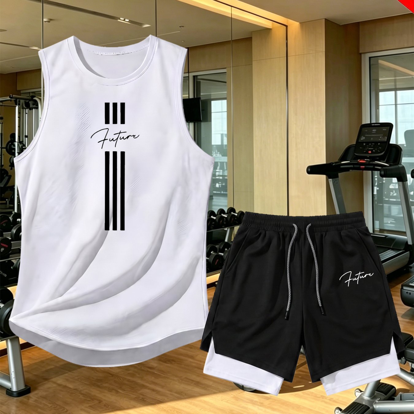 TEMU Men's Vest And Double-layer Quick-dry Shorts Set | Print Design, Quick-dry Breathable And -friendly, From Gym To Outdoor, Perfect For Gym