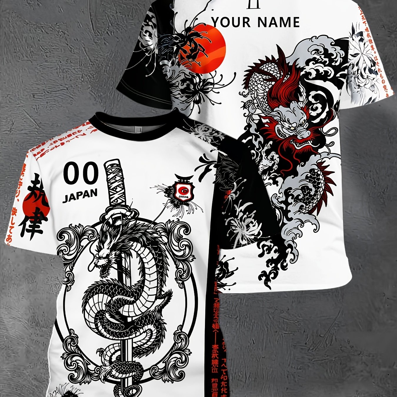 TEMU Men's Black White Contrast Japanese -e Wave Sword All Jersey, Custom Name& Number 00 Front& Back, Breathable Street Sport Lovers
