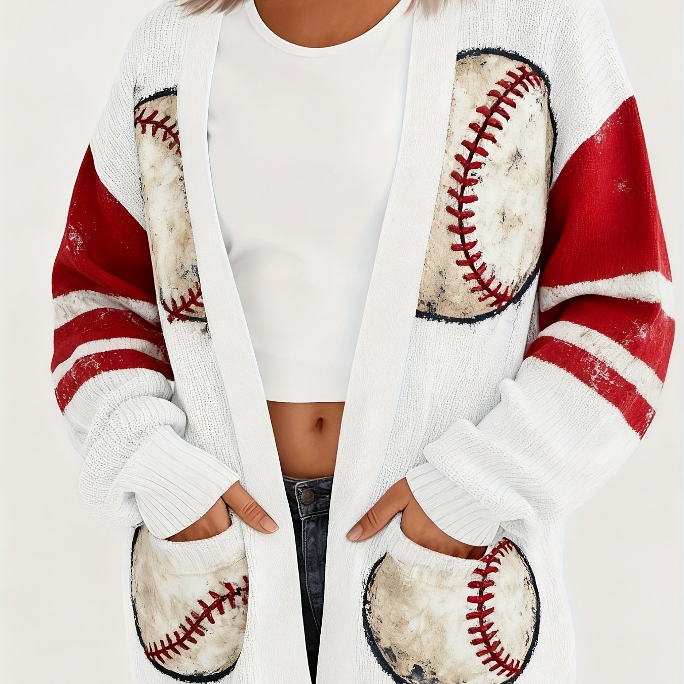 TEMU Women's Lightweight Open Front Cardigan, Soft Loose-fit Sweater For Summer To Fall, Autumn Essential Long Sleeve Layering Top, Baseball Office