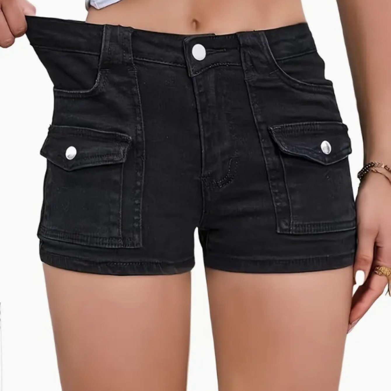 TEMU Stretchy Multi-pocket Denim Shorts For Women | High-waisted Summer Casual Shorts With Versatile Style
