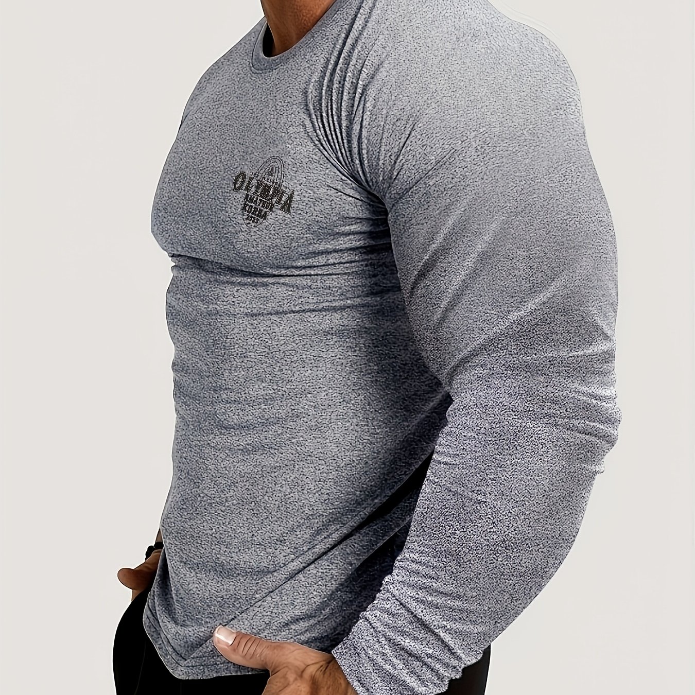 TEMU Long-sleeve T-shirt, High-stretch Slim-fit Quick-dry Fabric, Letter Print, Crew Neck Raglan Sleeve Design, Breathable And Moisture-wicking, Gym