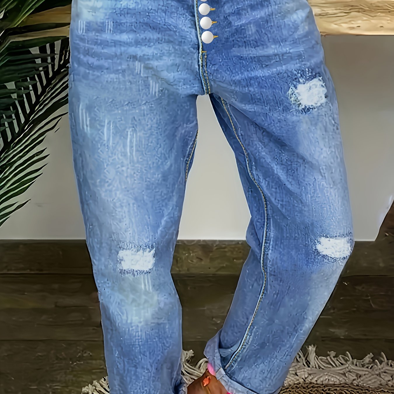 Image of Targeted - Women's Plus Size High Waist Multi-button Stretch Jeans