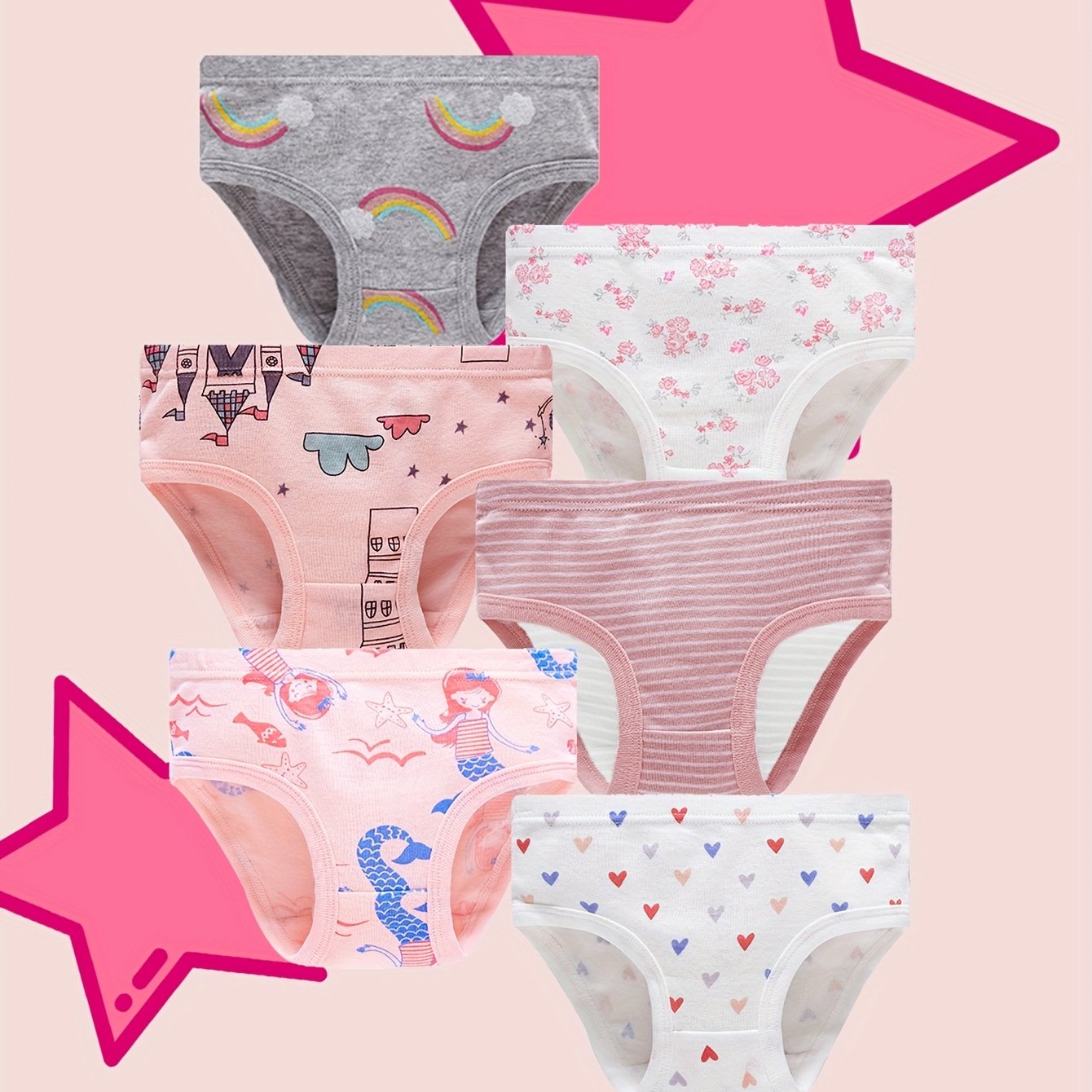 Image of 6pcs (6pcs) Girls' Pure Underwear - Breathable Semi-sheer Triangle Briefs With Print, Soft Suitable For To Teen, Machine Washable Comfortable Panties For