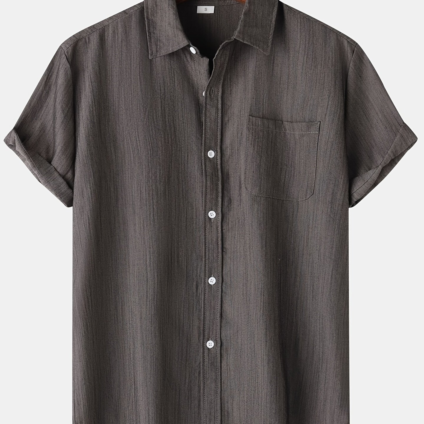 Plus Size Men' Color Short Sleeve Shirt, Pocket Embellished Men's Shirt, Plus Size