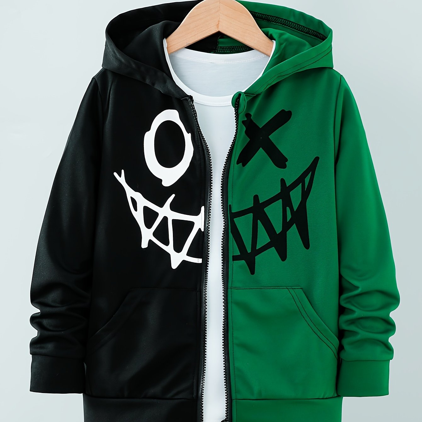 Image of Funny Graphic Print Boys Colorblock Zip Up Lightweight Hoodie Sweatshirt Casual Long Sleeve Hoodies With Pockets Gym Sports Hooded Jacket,fall And Winter Clothes,christmas,halloween