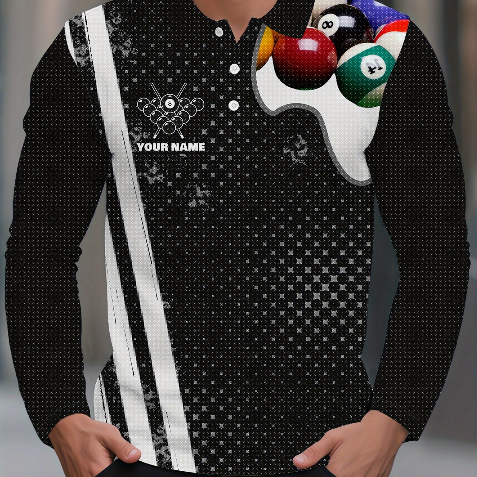 TEMU 1pc Customizable Men's Shirt, Billiards Sports Wear Shirt, Custom Team Uniform, Multi-functional Casual And Business Attire, Long Sleeve T-shirt