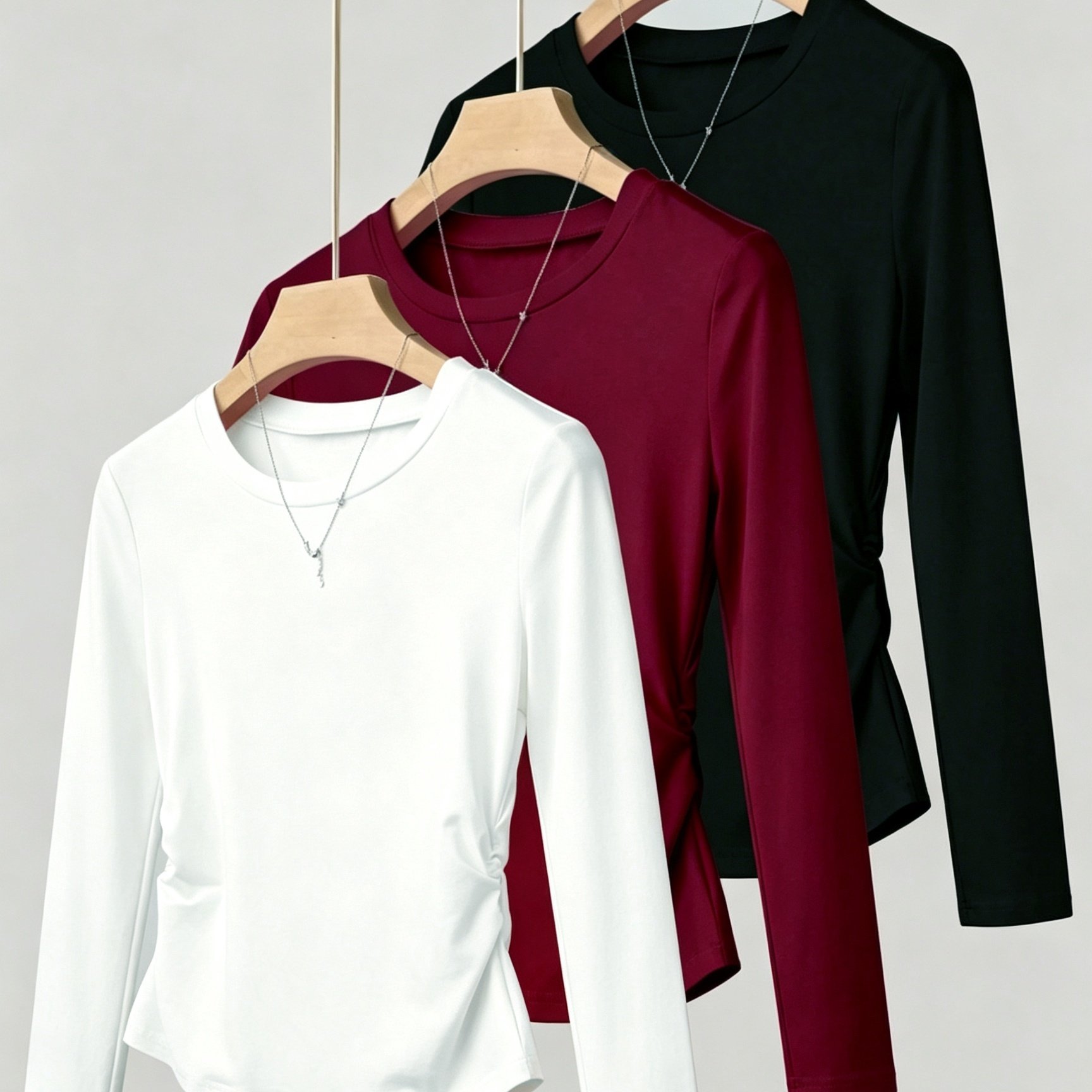 TEMU 3pcs Set, Women's Fashion Trendy Round Neck Casual Slim Long Sleeve T-shirts, Suitable For Autumn Winter