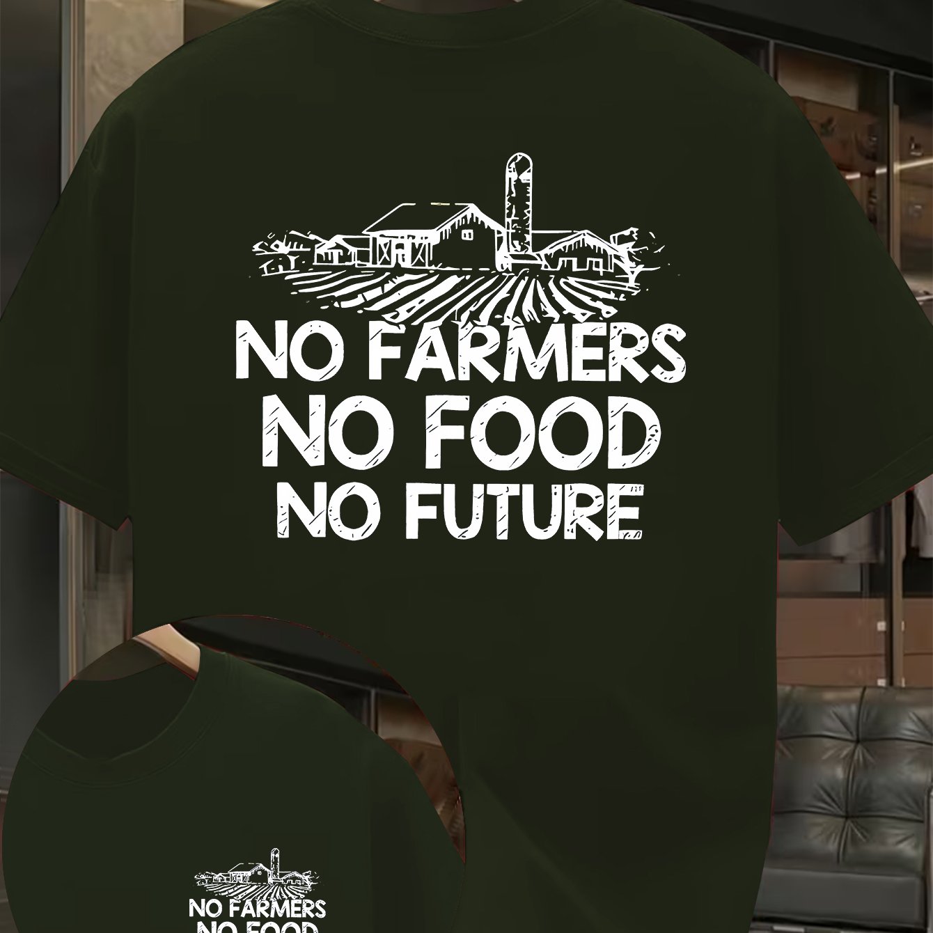 TEMU No No Food Farm Theme Vintage Text Print Men's Short Sleeve T-shirt, Front And Back Double-sided Design, Suitable For Agricultural Enthusiasts'