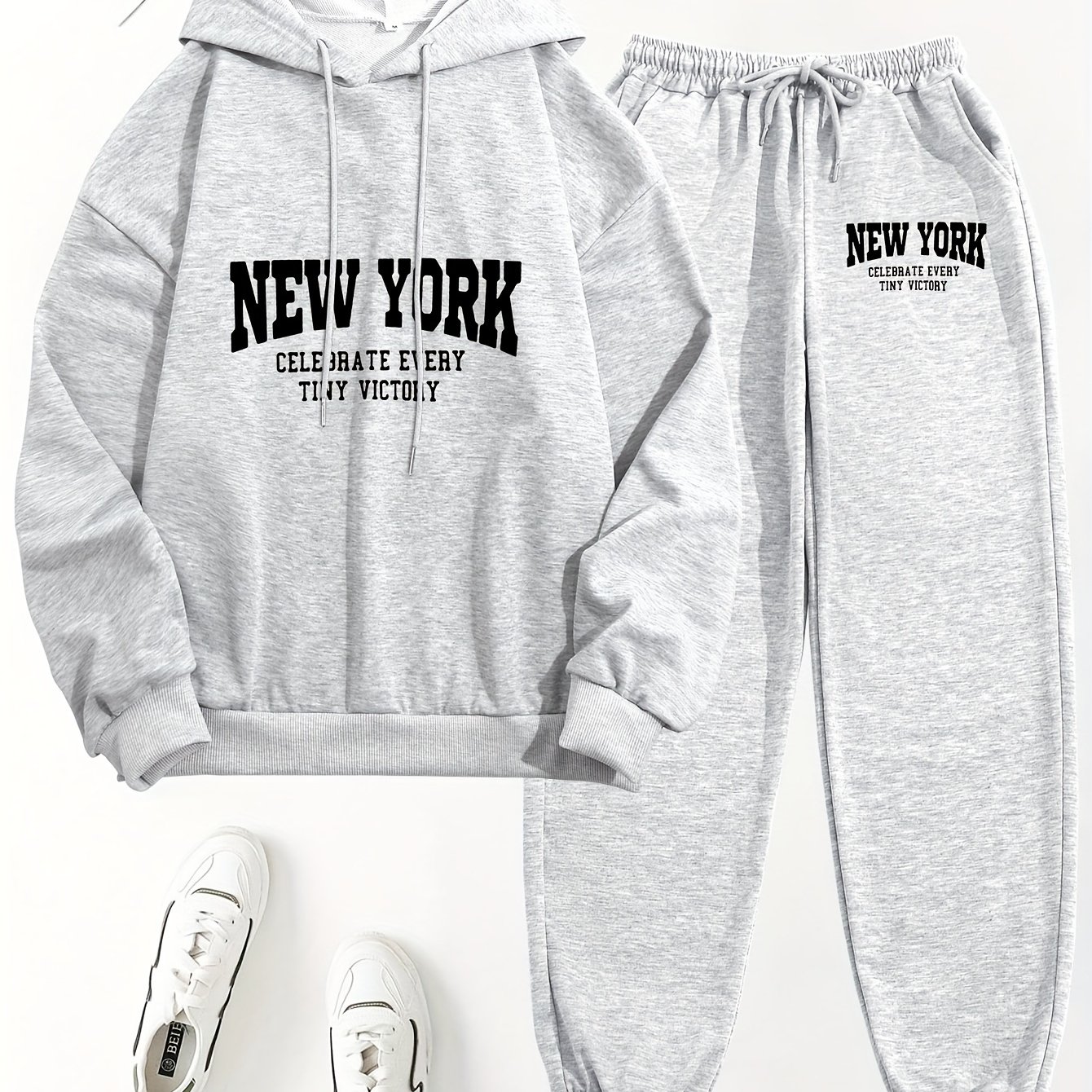 TEMU Letter Print Two-piece Set, Hoodie And Pants, Women's Clothing