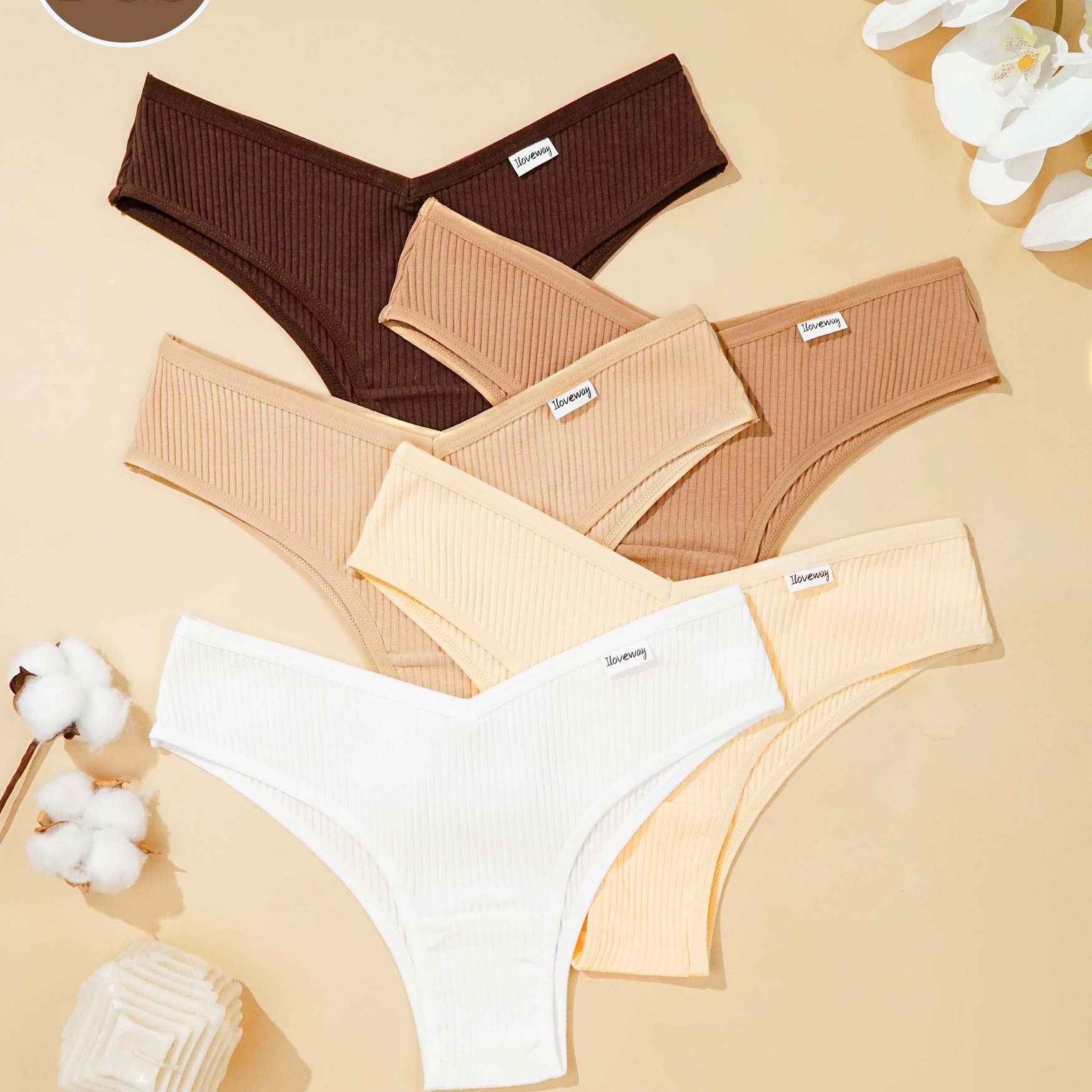 Image of 5pcs Women's Mixed Color Underwear - Briefs, Friendly And Breathable Ribbed Underwear, Comfortable Low Waisted Underwear, Women's Panties, Daily Underwear, Breathable Fabric, Lightweight Underwear