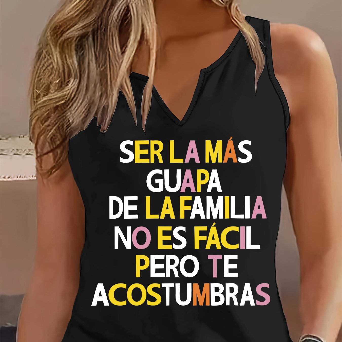 TEMU Camiseta de tirantes de mujer a con diseño estampado de cuello en V, para un look y versátil de y verano