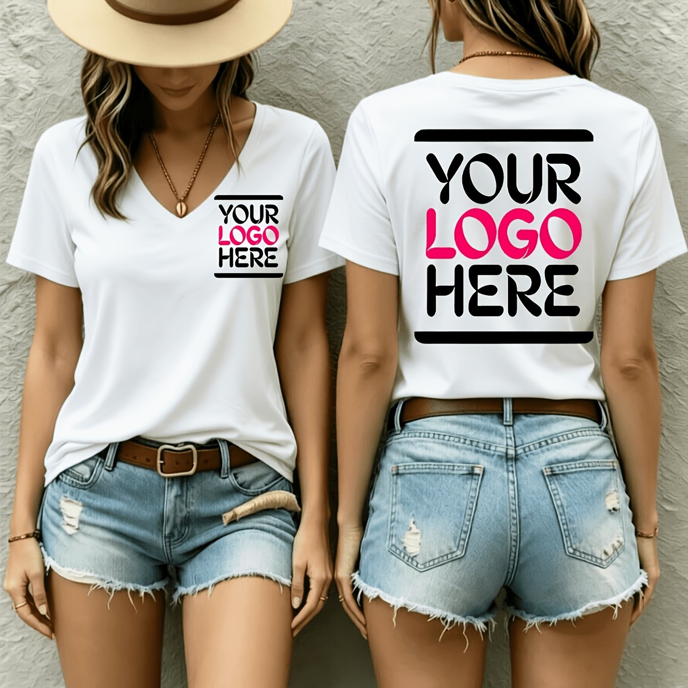 TEMU Double-sided Printed Text, Custom 2d Printed Labels, Women's V-neck Short Sleeved Summer T-shirt, Non-deformable, Skin-friendly, Breathable Top,