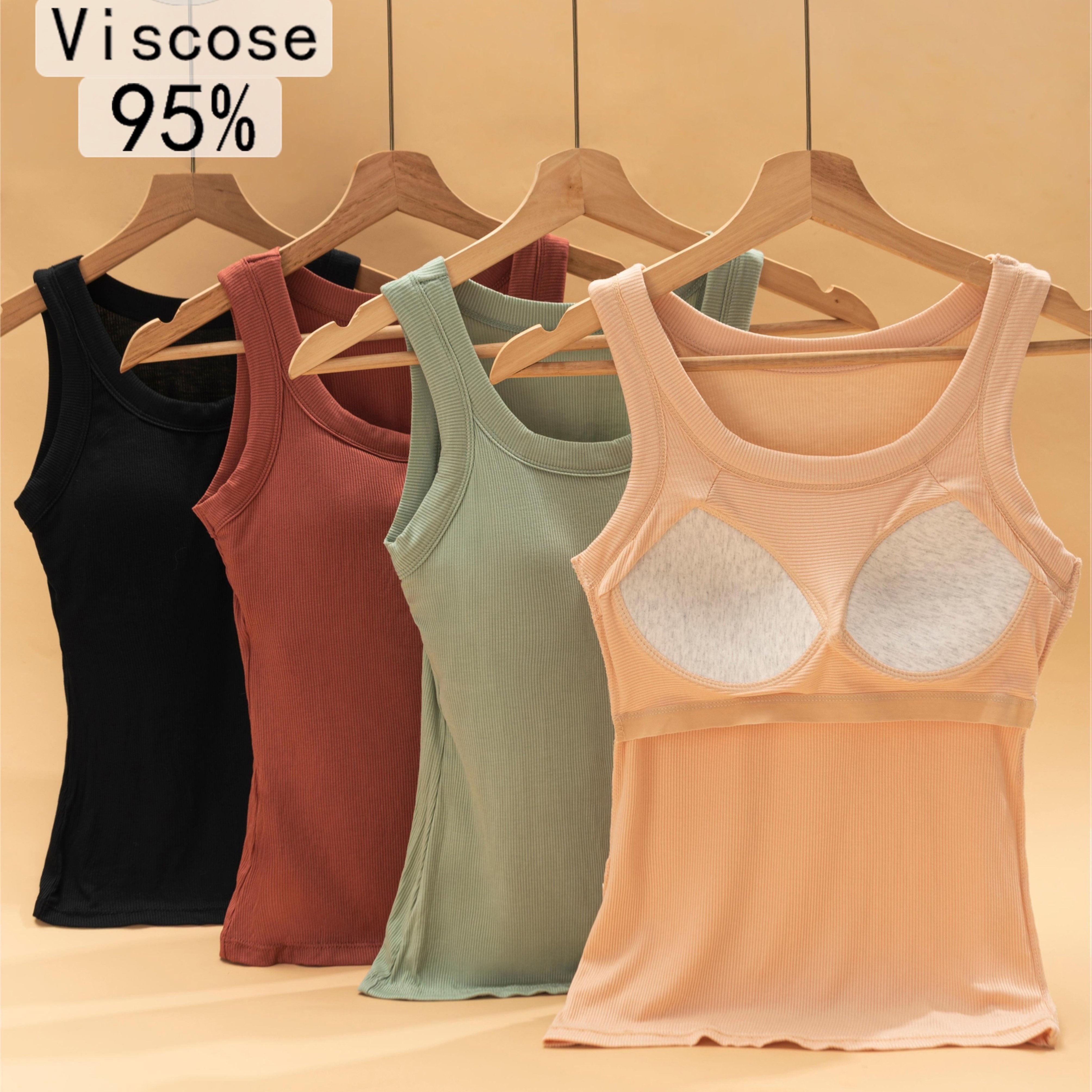 4pcs Women's Autumn/winter Ribbed Base Layer Tank Top With Built-in Bra, Padded And Outerwear-style Vest, High-stretch Home Top