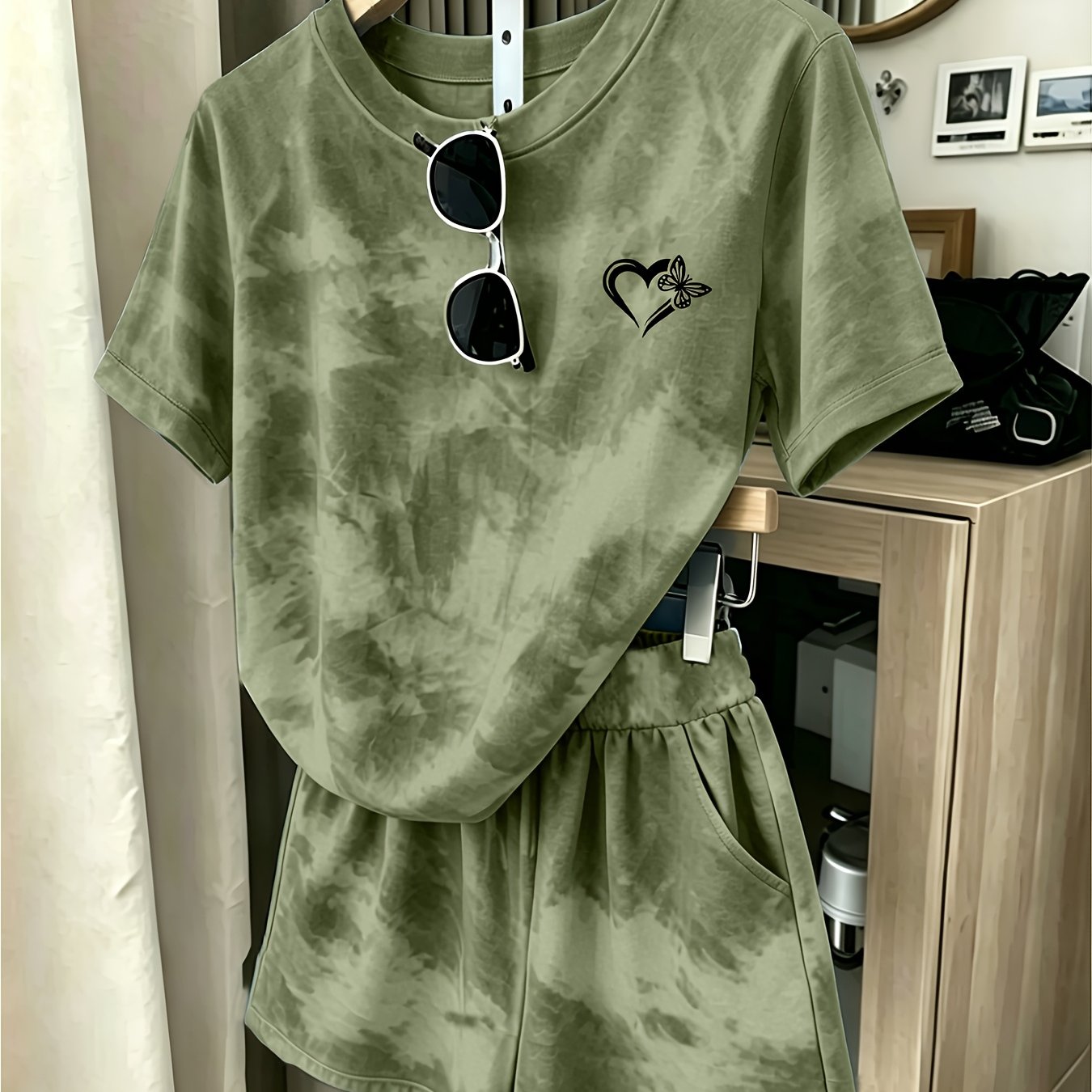 TEMU Women's Easy Athletic Style Tie-dye Short Sleeve Set, Fashionable Casual, Beautiful Outfit