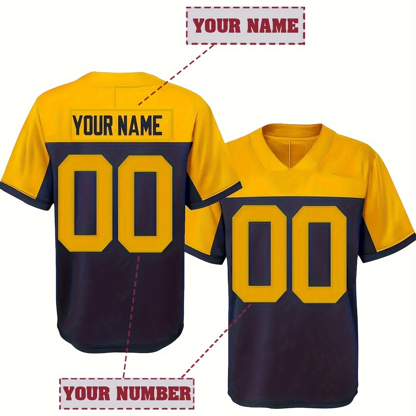 TEMU Customized Name And Number Embroidery, Men's V-neck Football Jersey, Daily Outdoor Sports Shirt