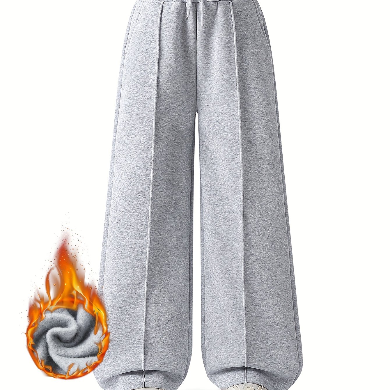 Girls Fleece-lined Long Pants Autumn Winter New Gray Big Kids Warm Trousers Casual Outerwear Athletic Pants Bow Pocket Elastic Waist Straight Leg, For Outdoor