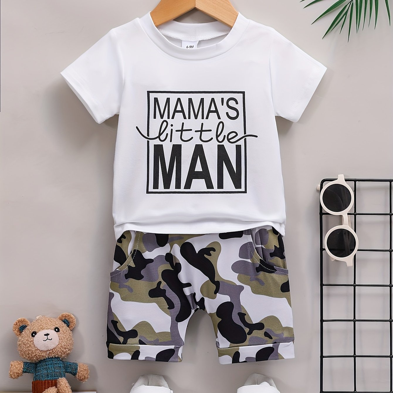 Image of Baby Newborn 's Little Man Letter Print Baby Boy Shorts Set, For Outdoor