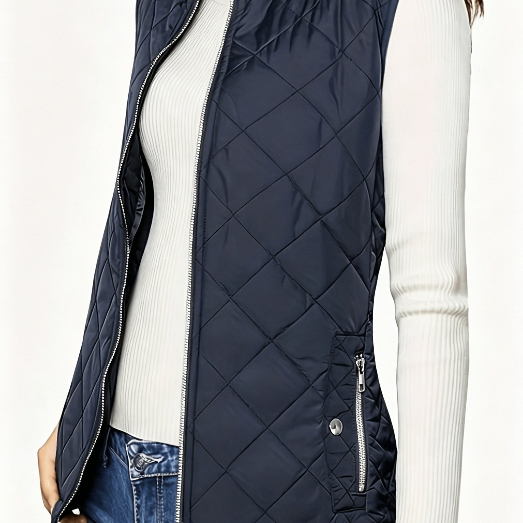 Image of Women's Collar Lightweight Quilted Zip-up Vest