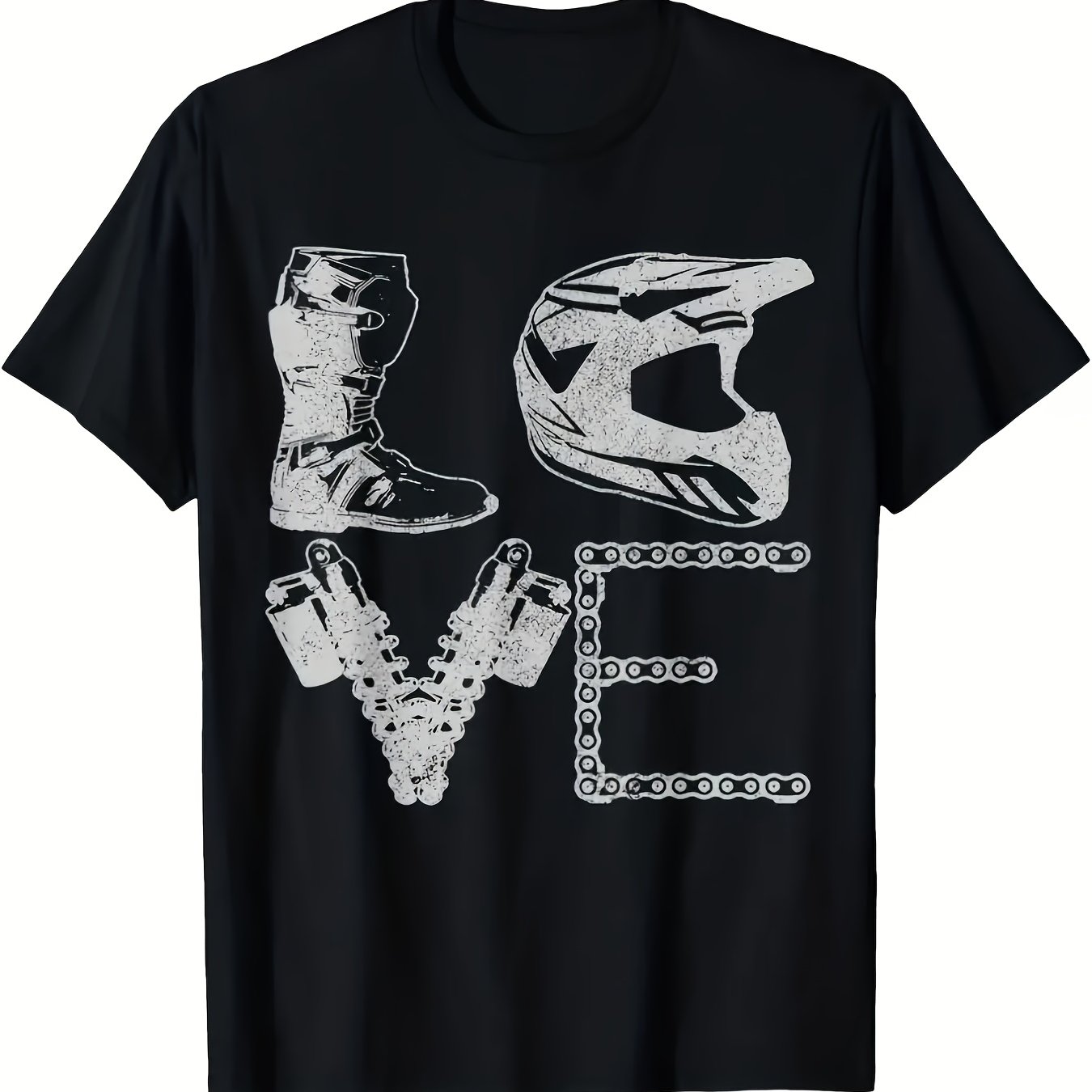 TEMU Men's T-shirt With Dirt Bike And Motocross Print - Casual Crew Neck Short Sleeve Top For Casual Attire - Dxc00326
