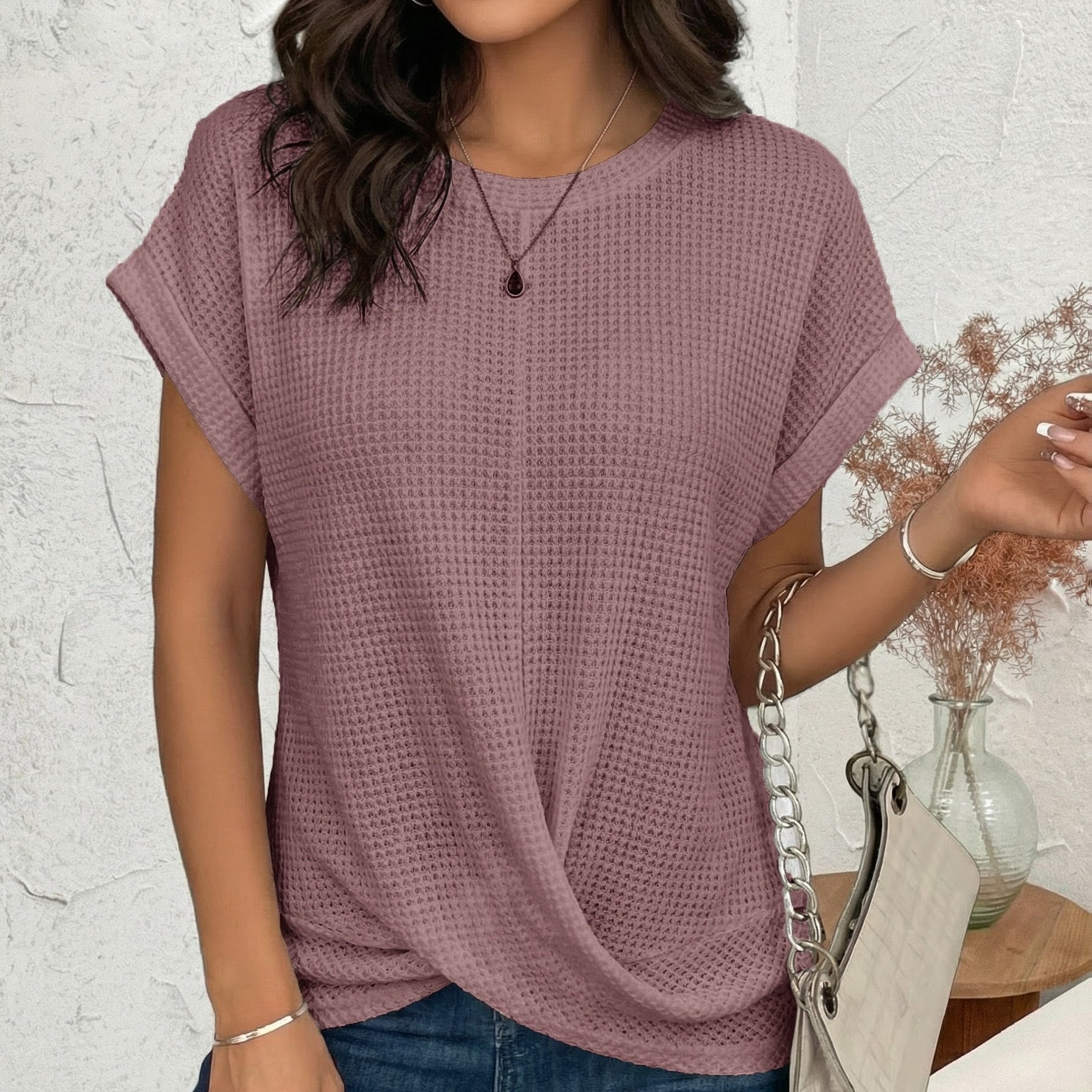TEMU T-Shirt Femme à Manches Courtes Épaules Découpées Style Français, Haut d'Été Designer Niche Coupe Ample Manches Volantées en Tissu Fibre Glacée