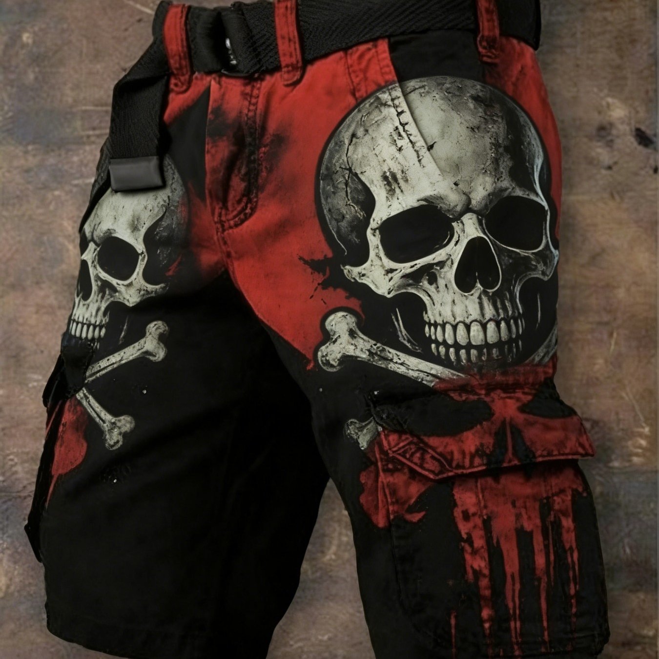 Single-piece Pants(no Belt) Not Denim Fabric Men's Shorts, New European And 2d Retro Art Printing, Trendy Five-point Tooling Shorts, Casual Men's Pants, Gift- Products